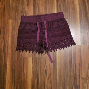 Maroon lace shorts